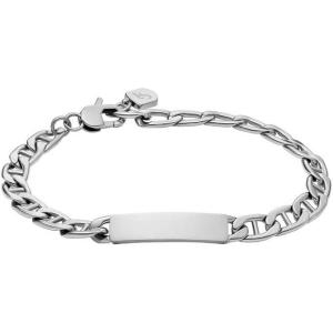 imageFossil Mens Plated Stainless Steel Engravable Personalized Gift ID Chain or Cuff Bracelet for MenDrew Silver ID