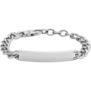 imageFossil Mens Plated Stainless Steel Engravable Personalized Gift ID Chain or Cuff Bracelet for MenDrew Silver ID Curb