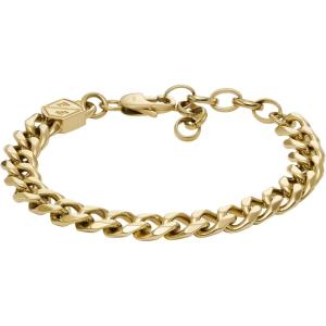 imageFossil Mens Plated Stainless Steel Engravable Personalized Gift ID Chain or Cuff Bracelet for MenGold Curb Chain
