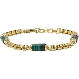 imageFossil Mens Plated Stainless Steel Engravable Personalized Gift ID Chain or Cuff Bracelet for MenGoldMalachite Box Chain