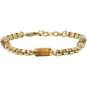 imageFossil Mens Plated Stainless Steel Engravable Personalized Gift ID Chain or Cuff Bracelet for MenGoldTigers Eye Box Chain