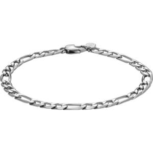 imageFossil Mens Plated Stainless Steel Engravable Personalized Gift ID Chain or Cuff Bracelet for MenSilver Figaro Chain