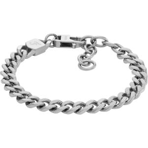 imageFossil Mens Plated Stainless Steel Engravable Personalized Gift ID Chain or Cuff Bracelet for MenSilver Large Curb Chain