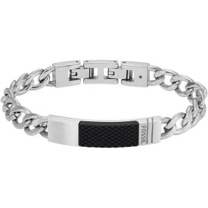 imageFossil Mens Plated Stainless Steel Engravable Personalized Gift ID Chain or Cuff Bracelet for MenSilverBlack