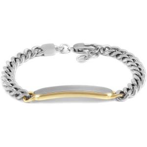 imageFossil Mens Plated Stainless Steel Engravable Personalized Gift ID Chain or Cuff Bracelet for MenSilverGold Drew Engravable