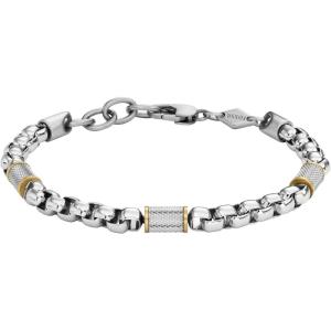 imageFossil Mens Plated Stainless Steel Engravable Personalized Gift ID Chain or Cuff Bracelet for MenTwo Tone Chain