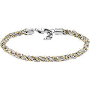 imageFossil Mens Plated Stainless Steel Engravable Personalized Gift ID Chain or Cuff Bracelet for MenTwoTone Twist Chain