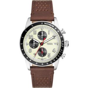 imageFossil Mens Sport Tourer Quartz Stainless Steel Chronograph WatchBrown LeatherSilverCream