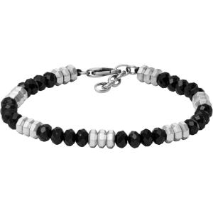 imageFossil Mens Stainless Steel and Genuine Leather andor Beaded Bracelet for MenSilverBlack Agate