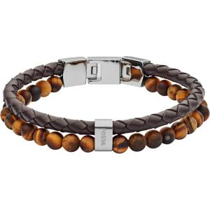 imageFossil Mens Stainless Steel and Genuine Leather andor Beaded Bracelet for MenTigers EyeBrownLeather