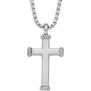 imageFossil Mens Stainless Steel or Leather Necklace for MenSilver Smooth Cross