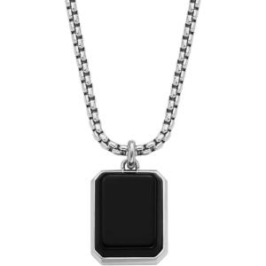 imageFossil Mens Stainless Steel or Leather Necklace for MenSilverBlack Agate Pendant