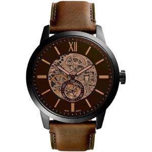 imageFossil Mens Townsman Automatic Stainless Steel and Leather TwoHand Skeleton WatchBrown LeatherBlackBrown