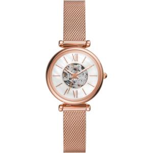 imageFossil Womens Carlie Automatic Stainless Steel Mesh ThreeHand WatchRose Gold MeshWhite