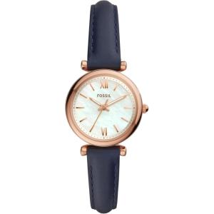 imageFossil Womens Carlie Quartz Stainless Steel ThreeHand WatchBlue LeatherRose GoldMOP