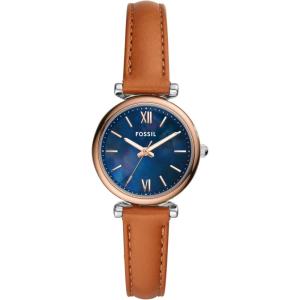 imageFossil Womens Carlie Quartz Stainless Steel ThreeHand WatchBrown LeatherRose GoldBlue