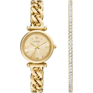 imageFossil Womens Carlie Quartz Stainless Steel ThreeHand WatchGold Chain Gift Set