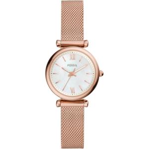 imageFossil Womens Carlie Quartz Stainless Steel ThreeHand WatchRose Gold Mesh