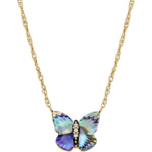 imageFossil Womens GoldTone Stainless Steel Pendant Chain Necklace for WomenButterfly Blue MOP