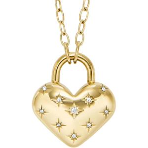 imageFossil Womens GoldTone Stainless Steel Pendant Chain Necklace for WomenGold Sadie Heart Lock