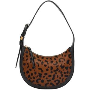 imageFossil Womens Harwell Leather Crescent Shoulder BagBlackLeopard Haircalf