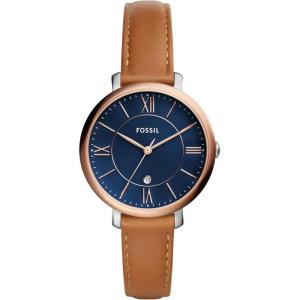 imageFossil Womens Jacqueline Quartz Stainless Steel ThreeHand WatchBrown LeatherRose GoldBlue