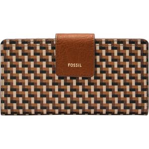 imageFossil Womens Logan Leather Wallet RFID Blocking Tab Clutch Black Model SL7830001Neutral Woven Print