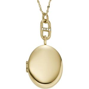 imageFossil Womens Plated Stainless Steel Engravable Personalized Gift Pendant Chain Necklace for WomenGold Locket
