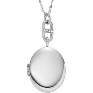 imageFossil Womens Plated Stainless Steel Engravable Personalized Gift Pendant Chain Necklace for WomenSilver Locket