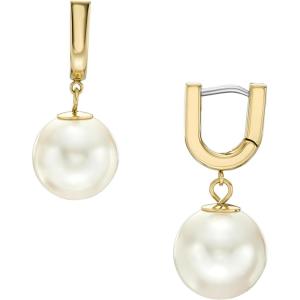 imageFossil Womens Stainless Steel DangleDrop or Hoop Earrings for WomenGold Heritage Pearl Huggie Hoop