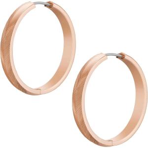 imageFossil Womens Stainless Steel DangleDrop or Hoop Earrings for WomenRose Gold Linear Texture Large Hoop
