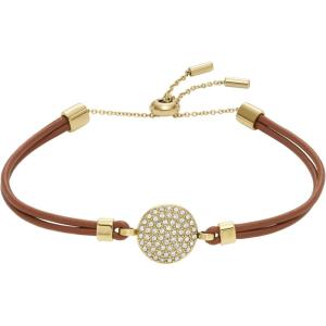 imageFossil Womens Stainless Steel and Genuine Leather Bracelet for WomenGold Sadie Glitz Disc  Brown Leather