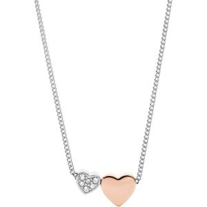 imageFossil Womens Sterling Silver or SilverTone Stainless Steel Pendant Chain Necklace for WomenSilver Rose Gold Duo Hearts