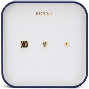 imageFossil Womens Sterling Silver or Stainless Steel Stud Earrings for WomenGold XO Heart Set