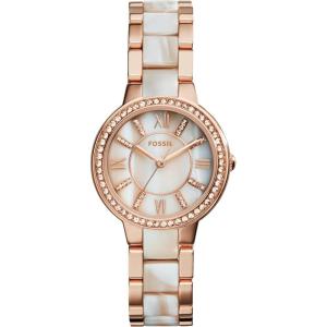 imageFossil Womens Virginia Quartz Stainless Steel ThreeHand WatchRose GoldHorn Acetate