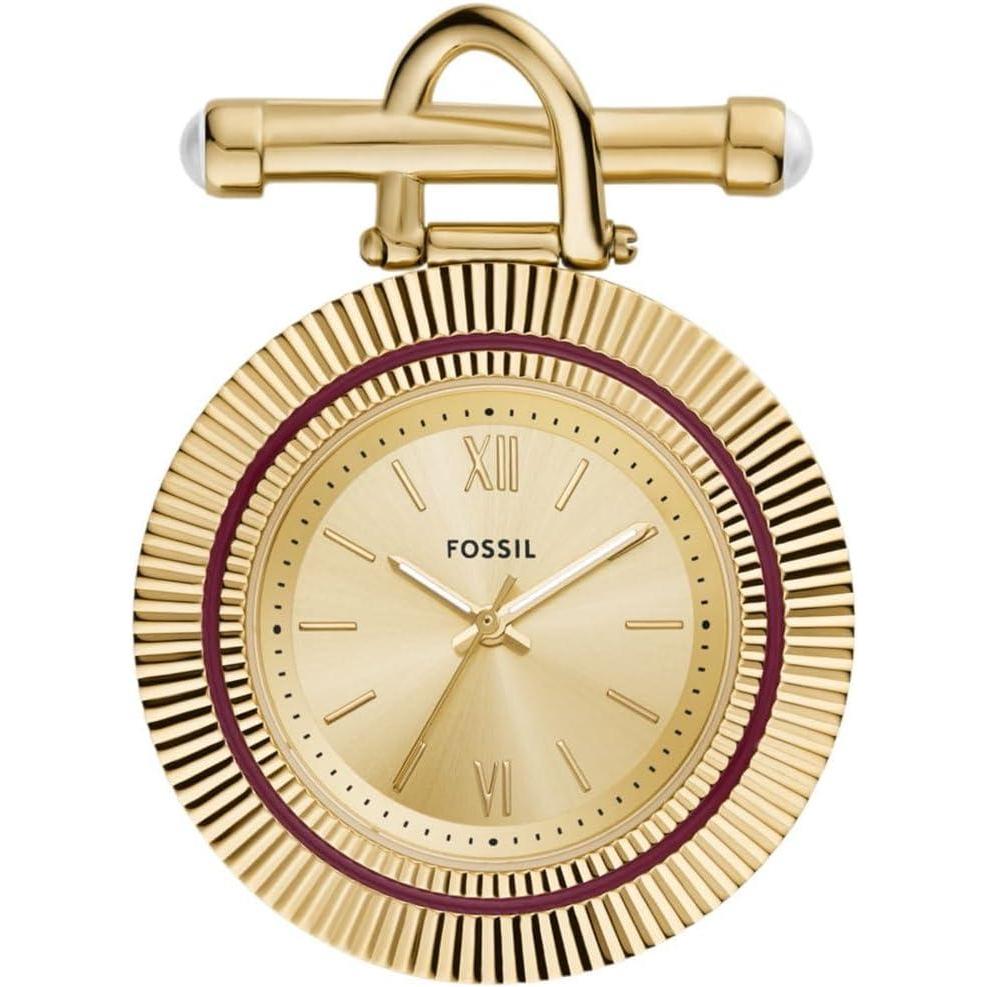 imageFossil Womens Scarlette ThreeHand GoldTone Stainless Steel Watch Brooch